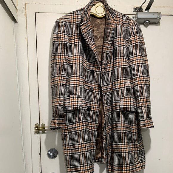 LORO PIANA & C. FABRIC MADE IN ITALY PLAID TWEED TRENCH COATS SIZE L - Picture 8 of 15